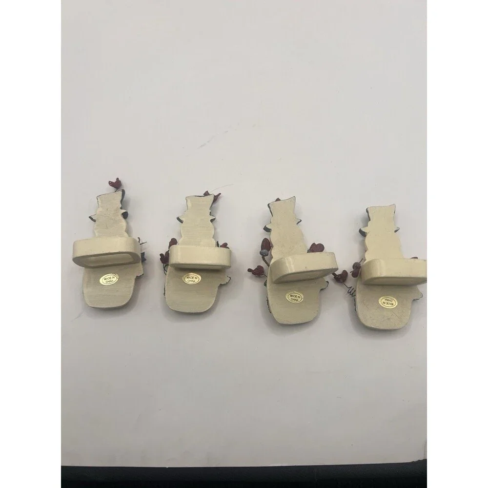 Set of 4 Snowman Christmas Napkin Rings Holders Birds Rustic Holiday Table Decor